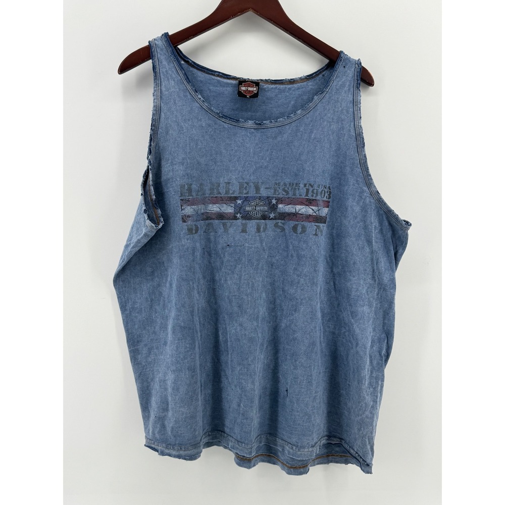 Harley-Davidson Las Vegas‎ Eagle Acid Wash Distressed Tank Top Blue Mens XL